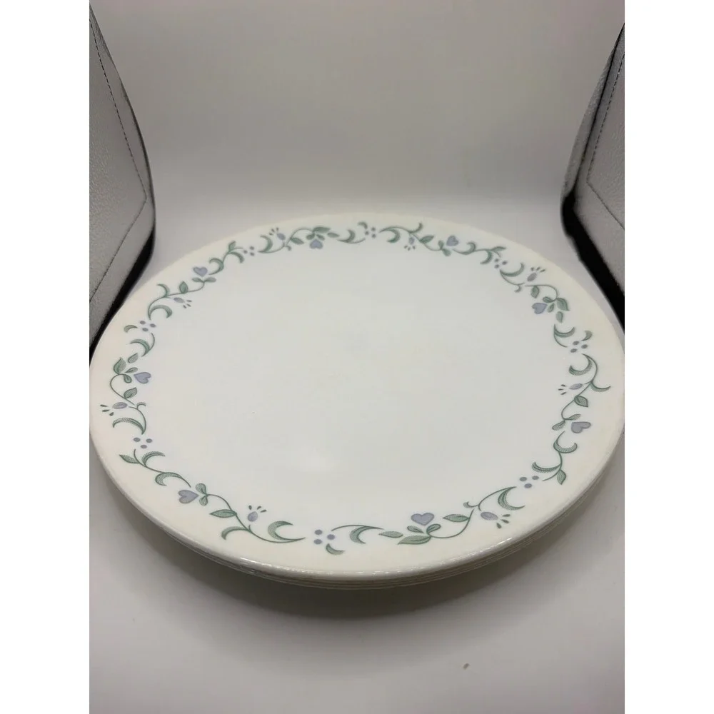4 Corelle COUNTRY COTTAGE Dinner Plates 10 1/4' White Blue/Green Hearts